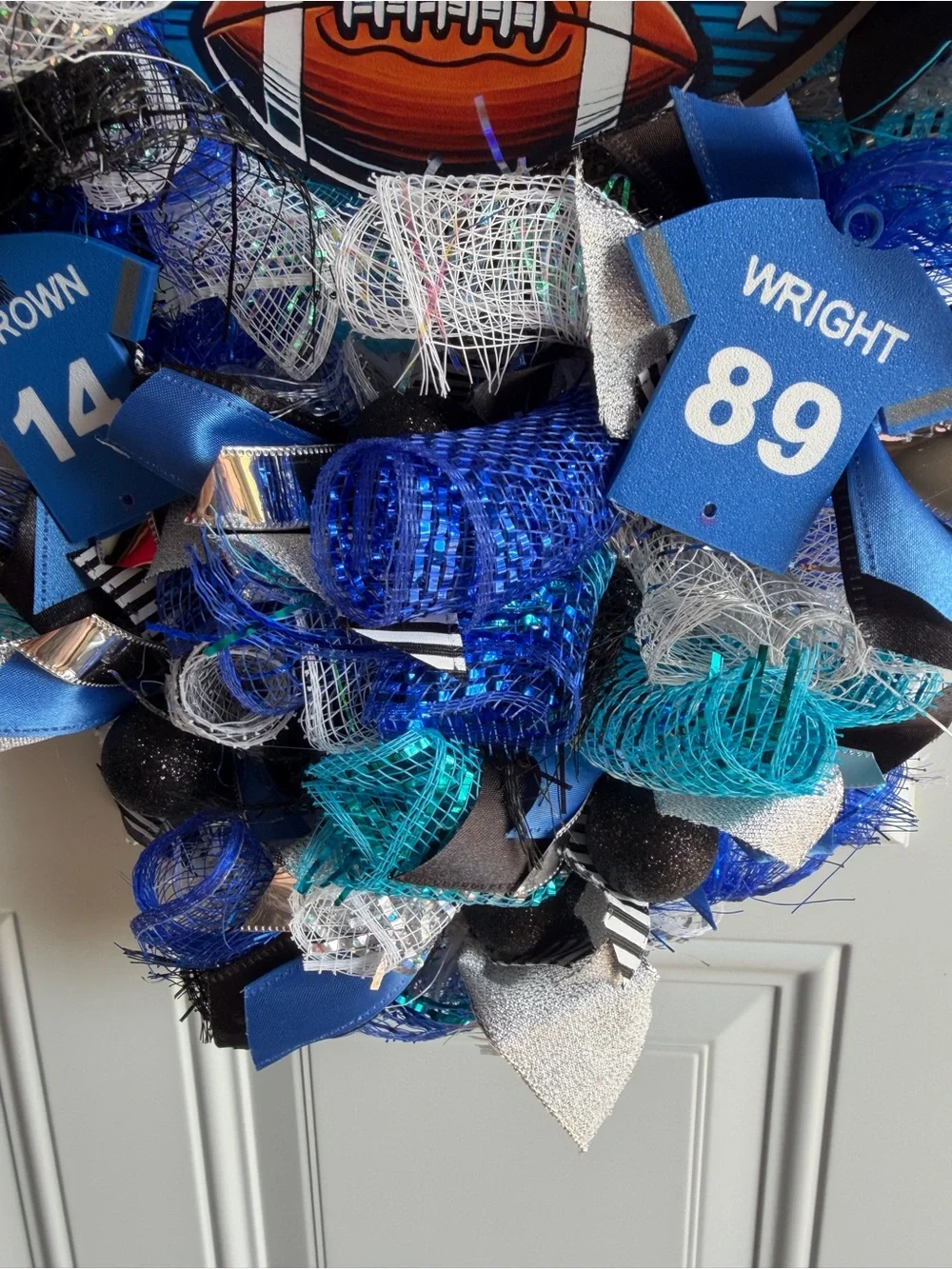 Detroit Football Themed Door Swag Wreath Handmade Hutchinson St. Brown Wright